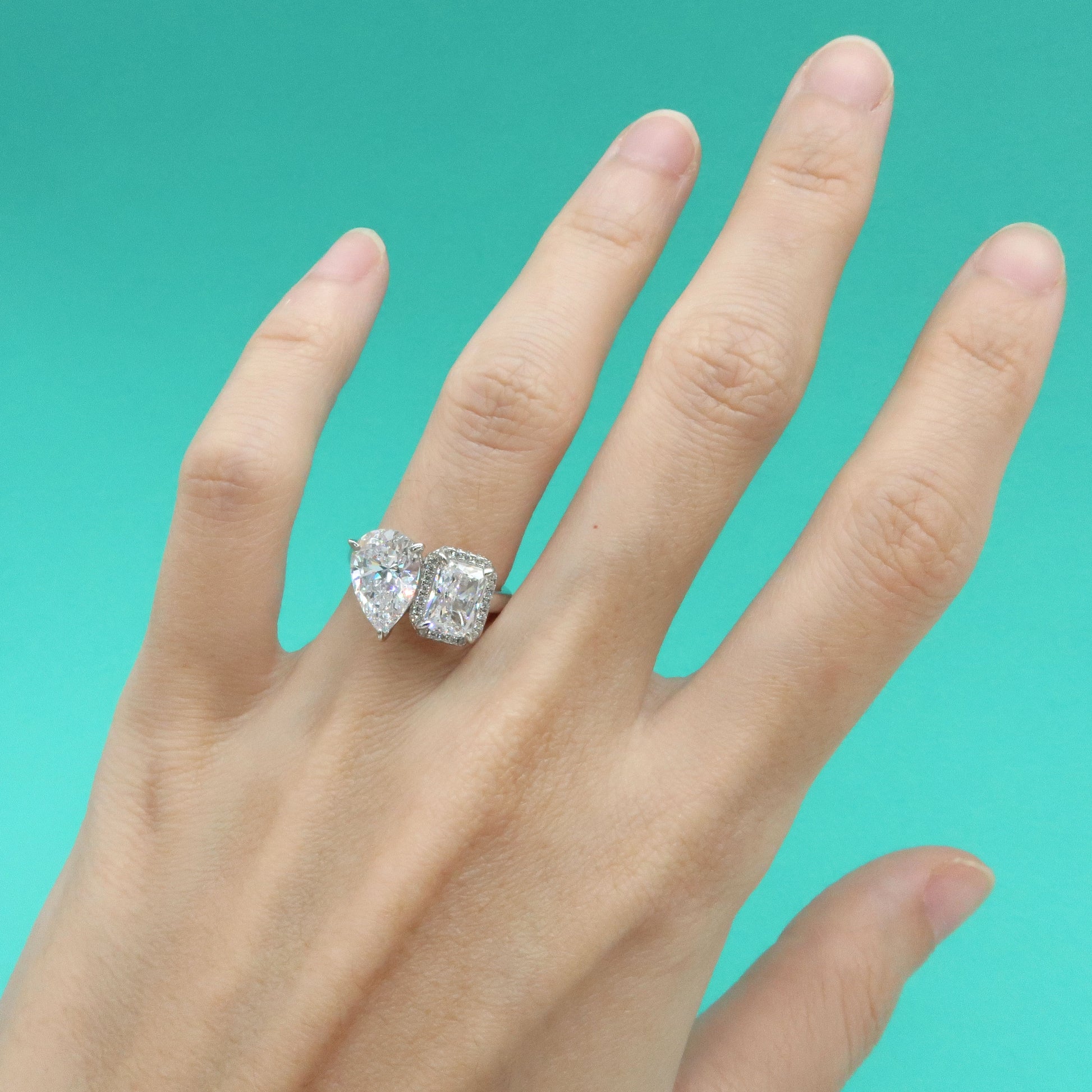 3 Carat Toi et Moi Pear & Emerald Cut Diamond Ring - Lush and Company