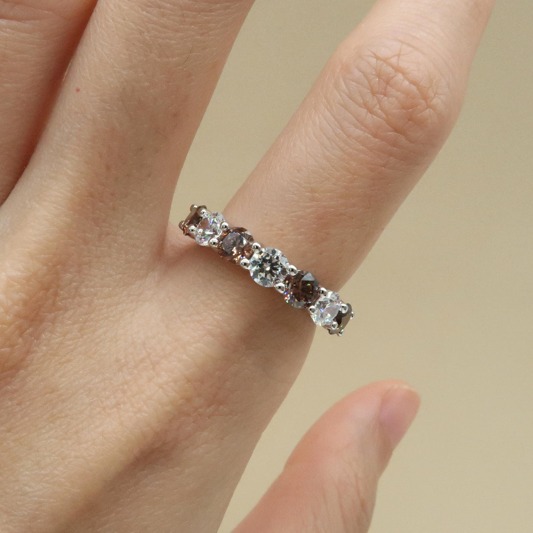 Natalie: 1.75 Carat Round Brown and White Diamond Half Eternity Ring - Lush and Company