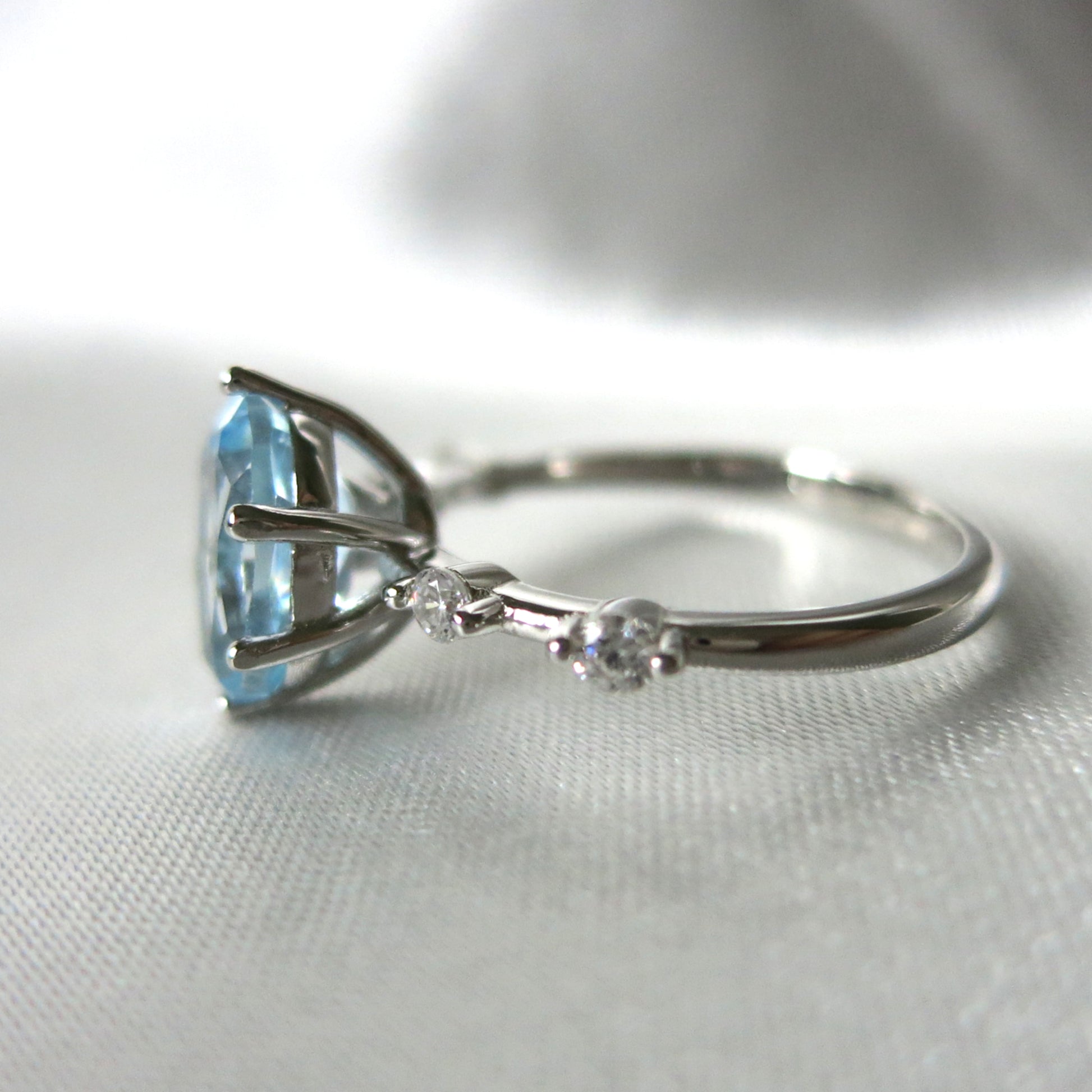 2 Carat Oval Blue Topaz Art Deco Style 18K White Gold Engagement Ring - Lush and Company