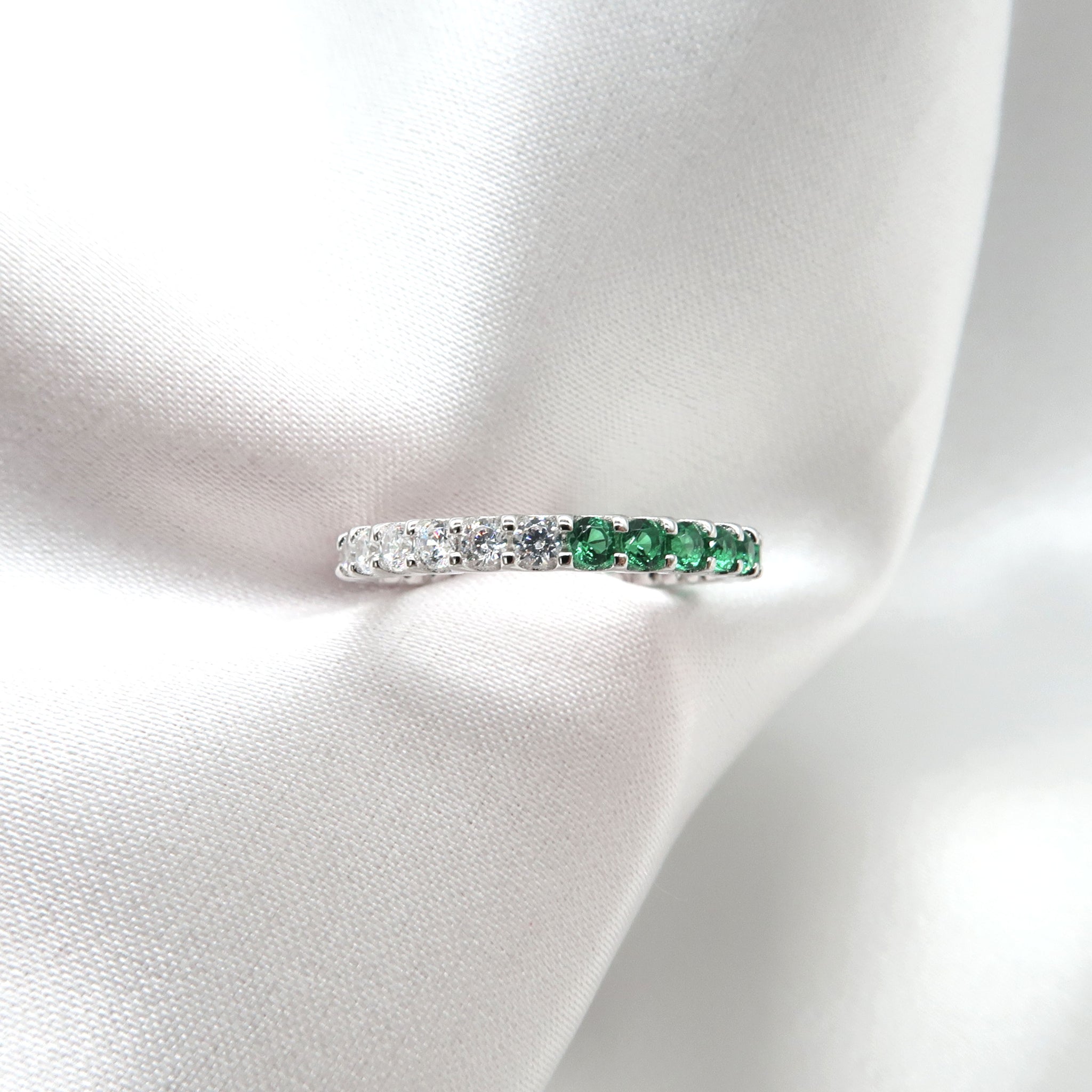 Libra Ring: Half and Half Diamond and Emerald Eternity Band - Lush and Company