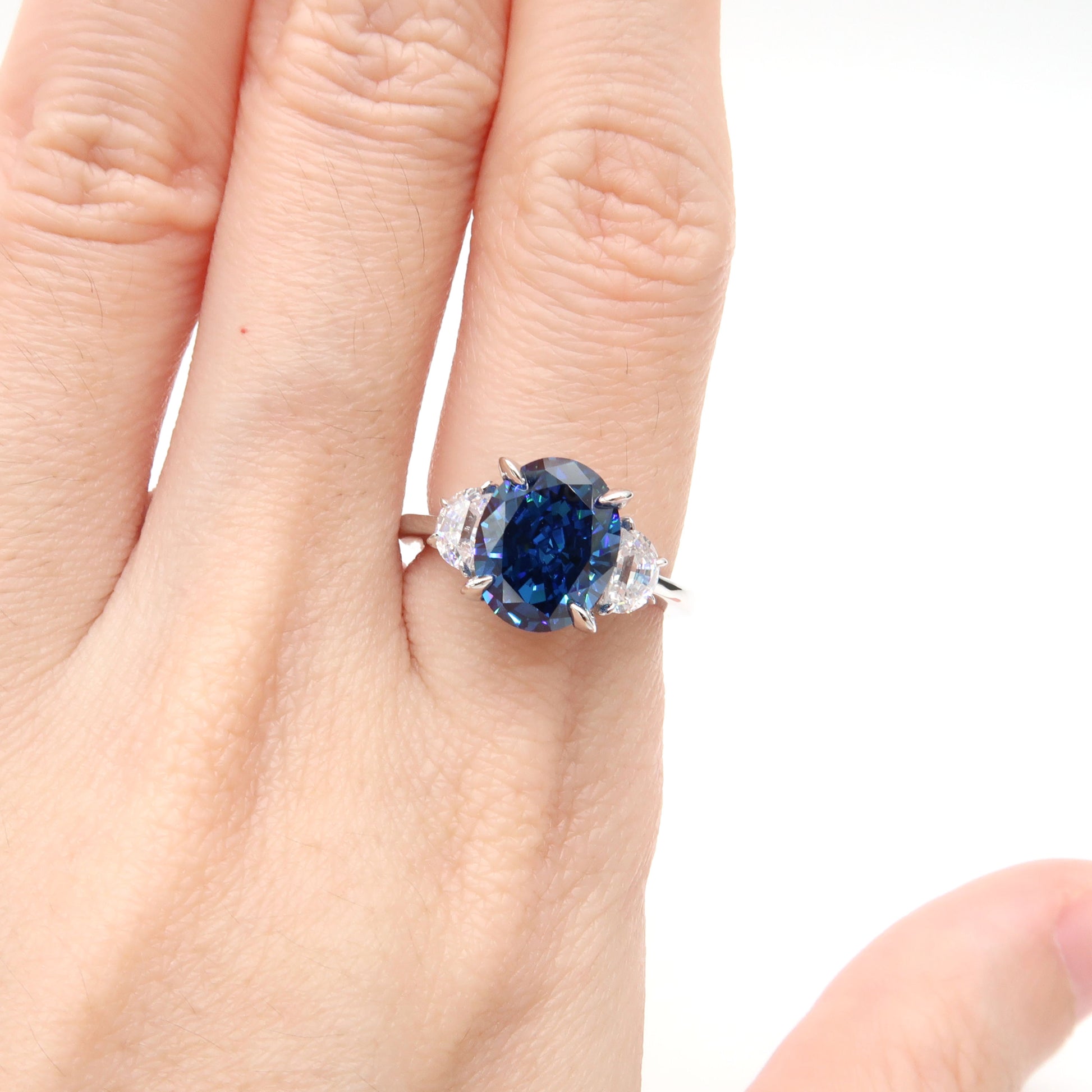 Evelina: 2.5 Carat Oval Sapphire Three Stone Ring - Lush and Company