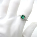 Emerald Ring 18K White Gold Halo Engagement Ring - Lush and Company