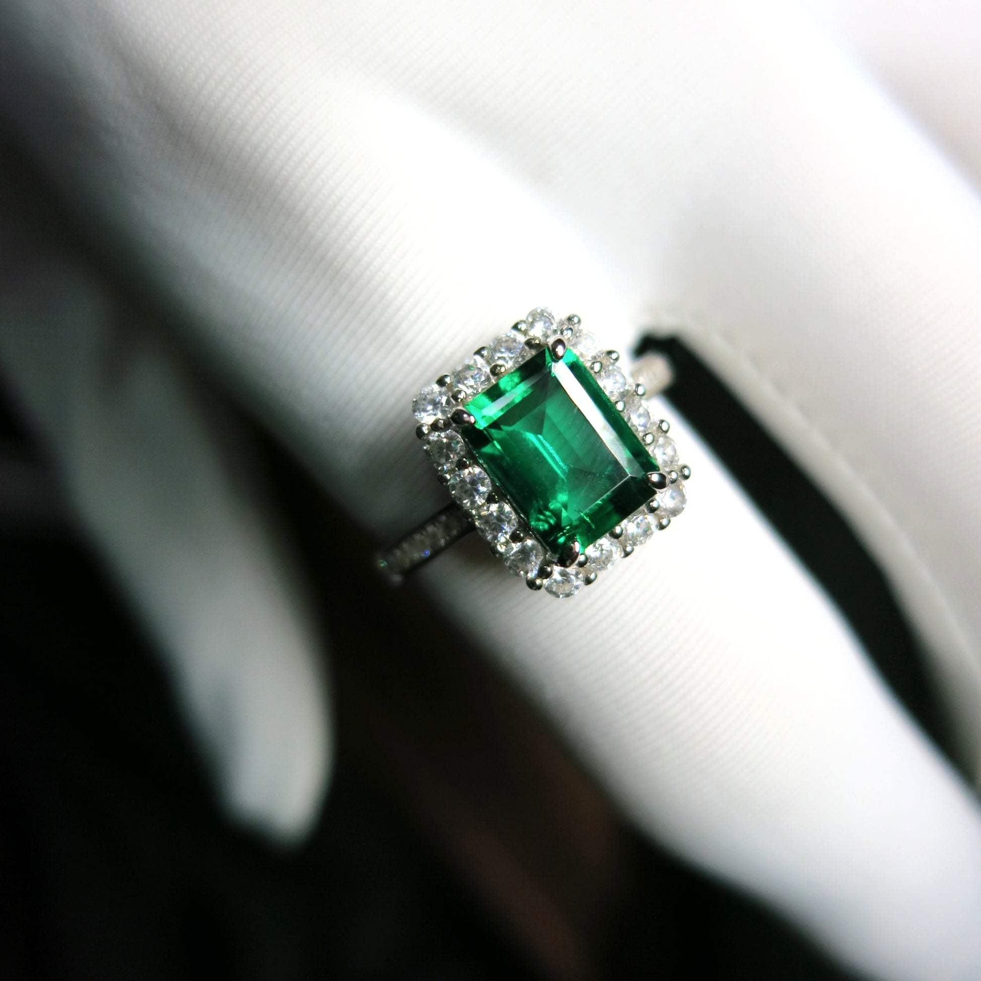 1.75 Carat Emerald Ring Halo Engagement Ring - Lush and Company