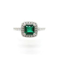 Emerald Ring 18K White Gold Halo Engagement Ring - Lush and Company