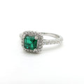 Emerald Ring 18K White Gold Halo Engagement Ring - Lush and Company