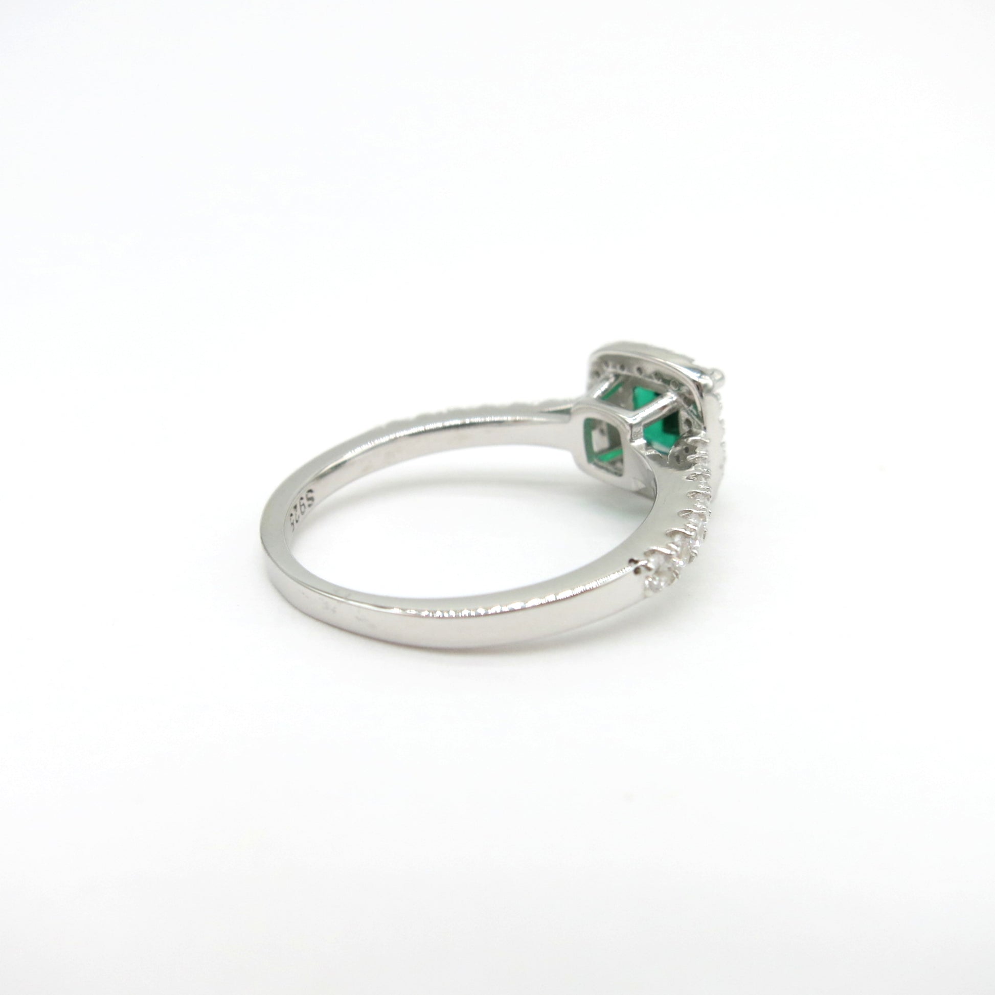 Emerald Ring 18K White Gold Halo Engagement Ring - Lush and Company