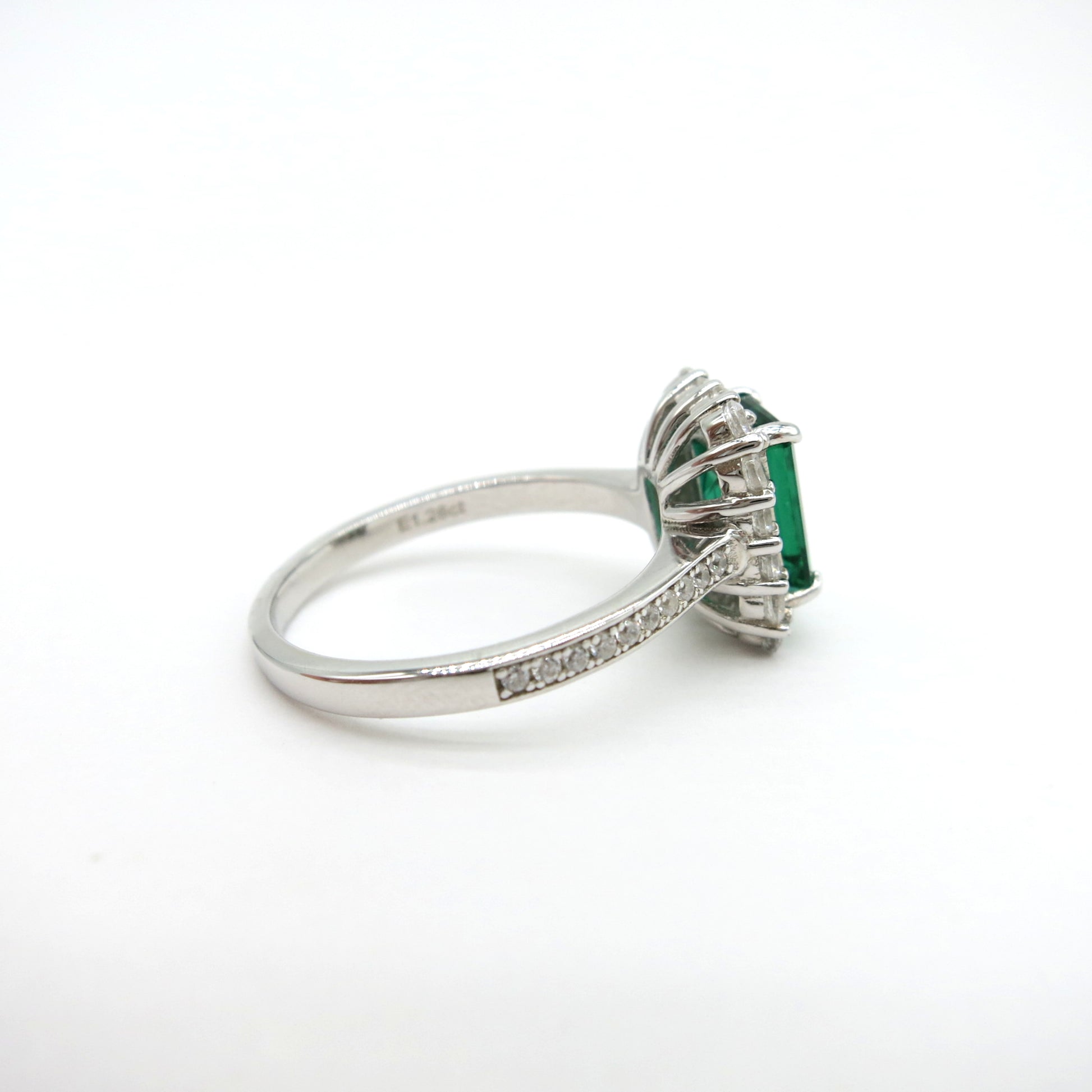 1.75 Carat Emerald Ring Halo Engagement Ring - Lush and Company