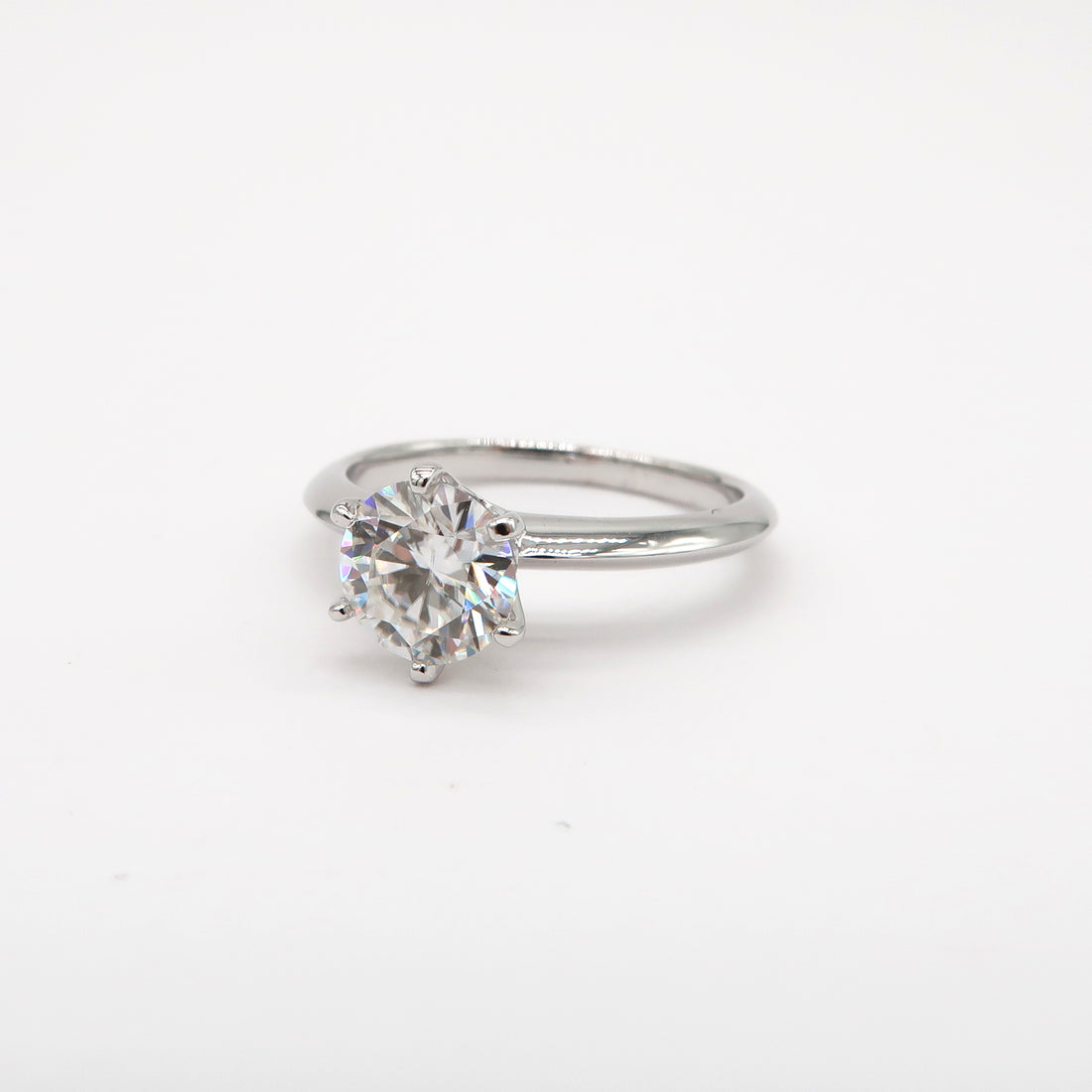 1 Carat Round Diamond Solitaire Tiffany Style Setting 18K White Gold Engagement Ring - Lush and Company