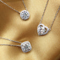 1 Carat Round Diamond in Round Halo 18K White Gold Floating Diamond Necklace - Lush and Company