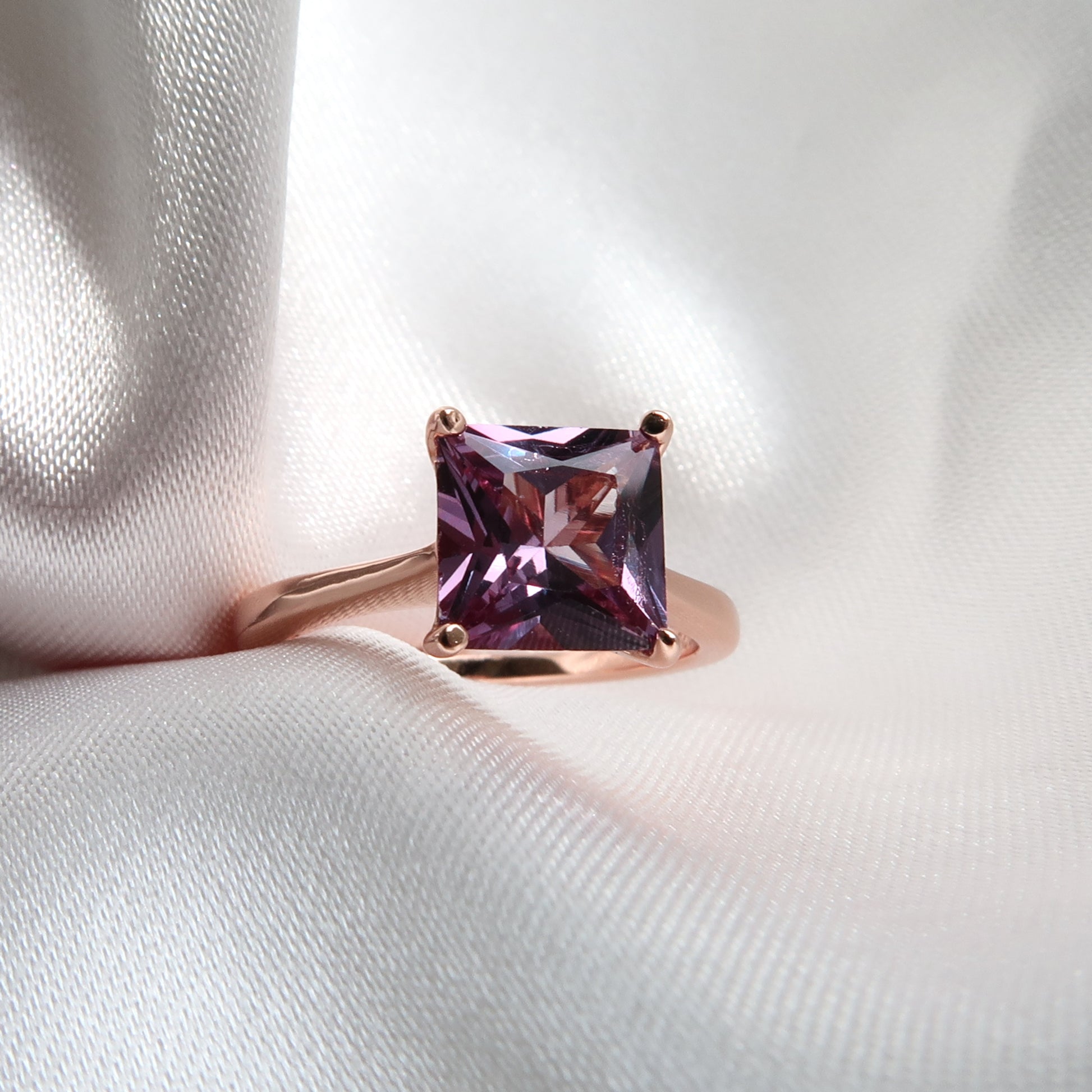 Aubrey Ring: 2 Carat Princess Alexandrite Solitaire Ring - Lush and Company