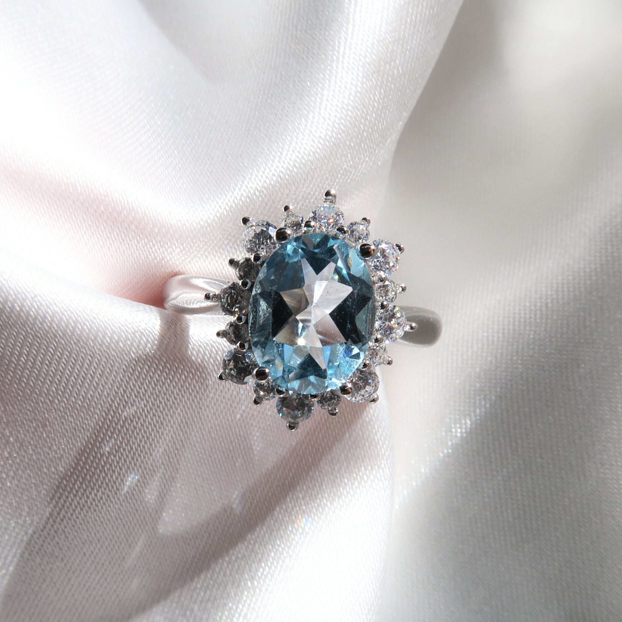 2 Carat Oval Blue Topaz Ring - Lush and Company