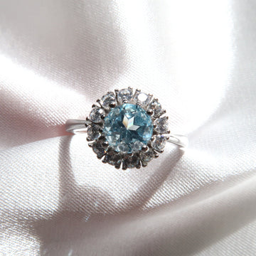 Round Blue Topaz Halo Engagement Ring - Lush and Company