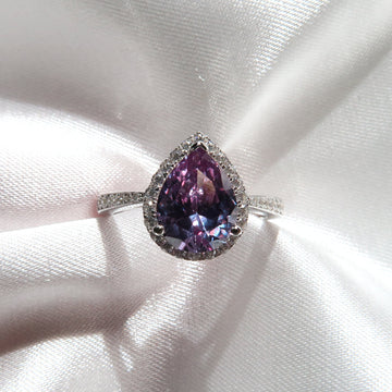 2 Carat Pear Alexandrite with Diamond Halo Ring - Lush and Company