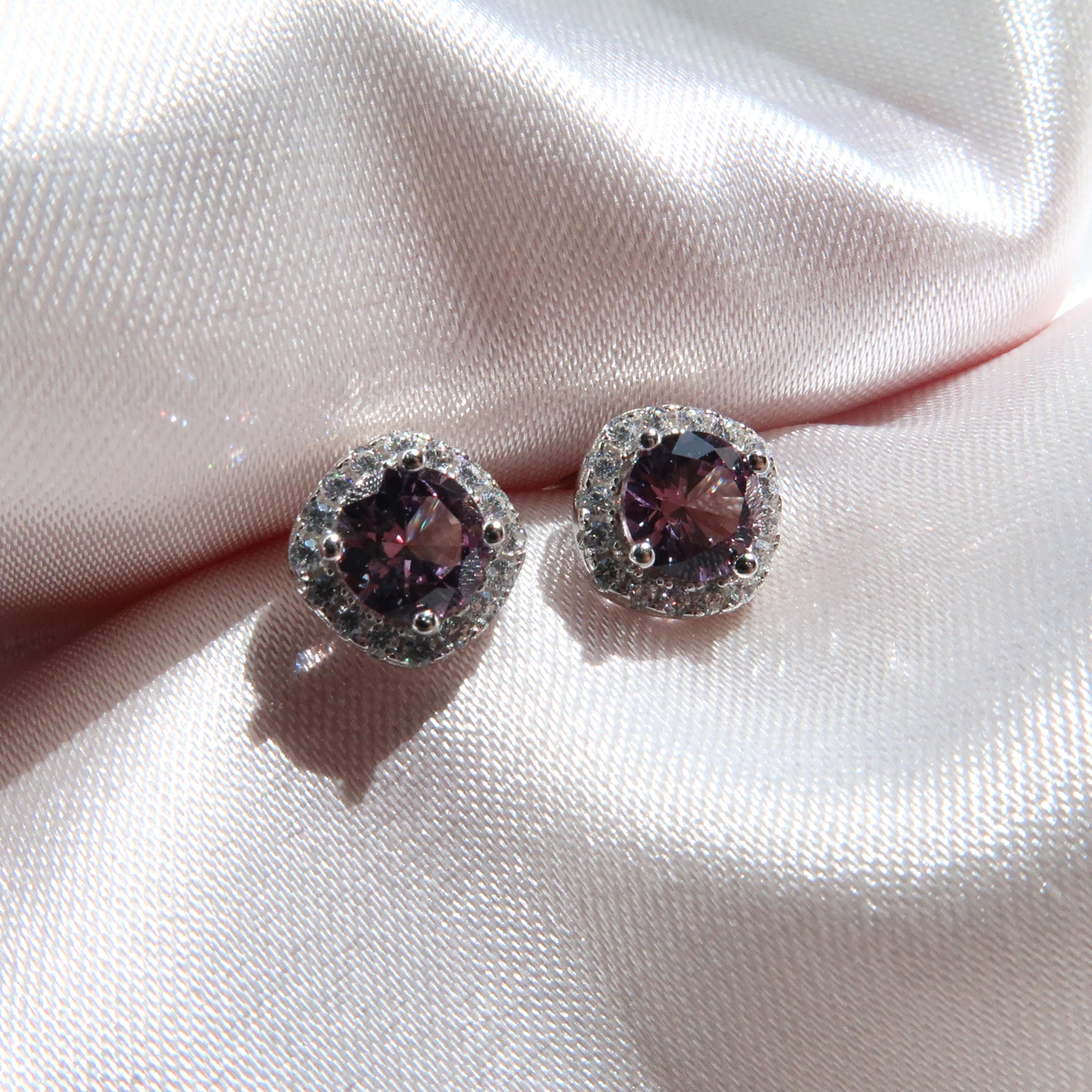 Alexandrite Diamond Halo Stud Earrings - Lush and Company