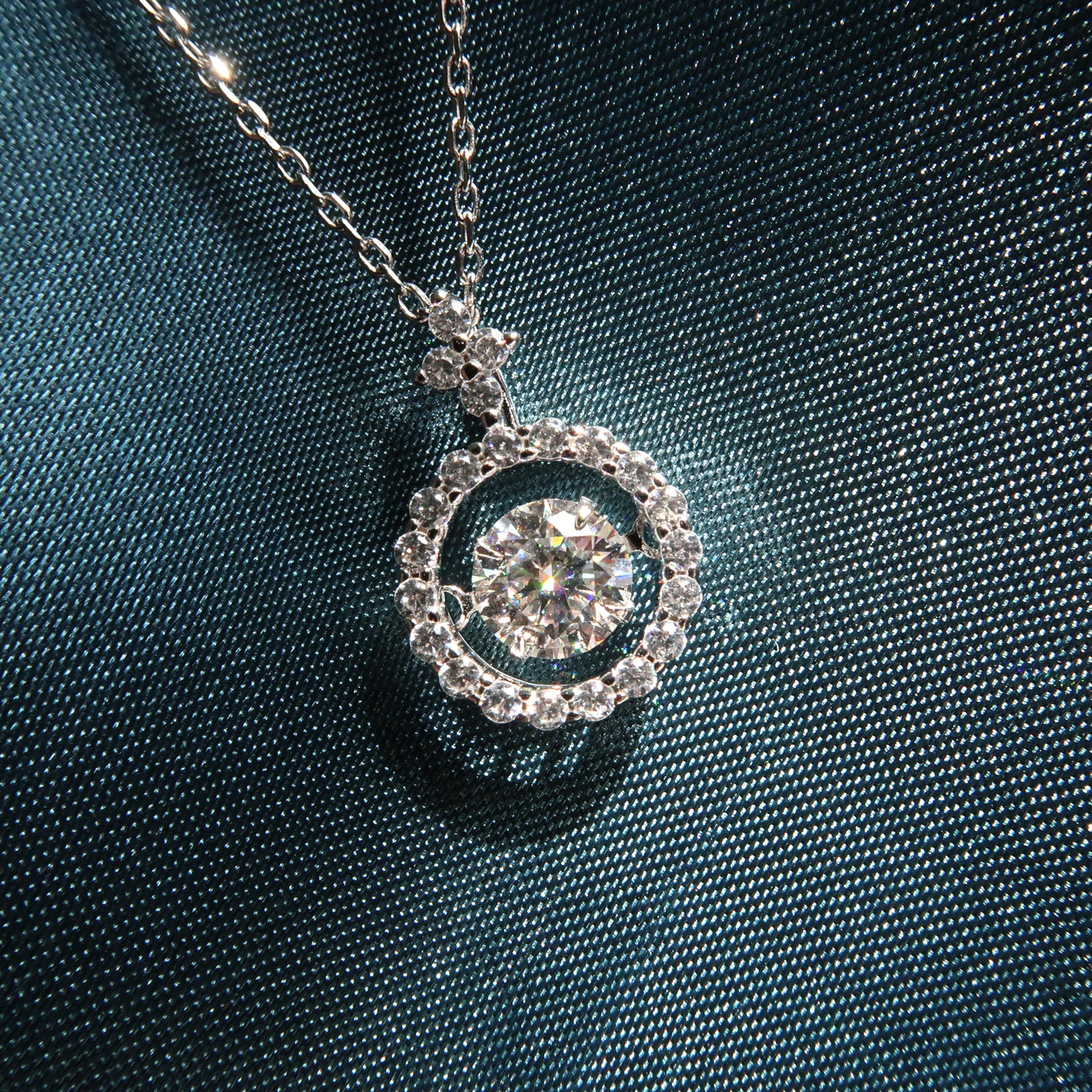 Dancing Diamond Round Cut in Halo Floating Diamond Necklace - Lush and Company