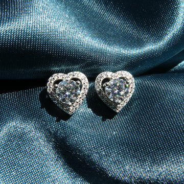 0.5 Carat Round Diamond 18K White Gold Heart-shaped Halo Earrings - Lush and Company